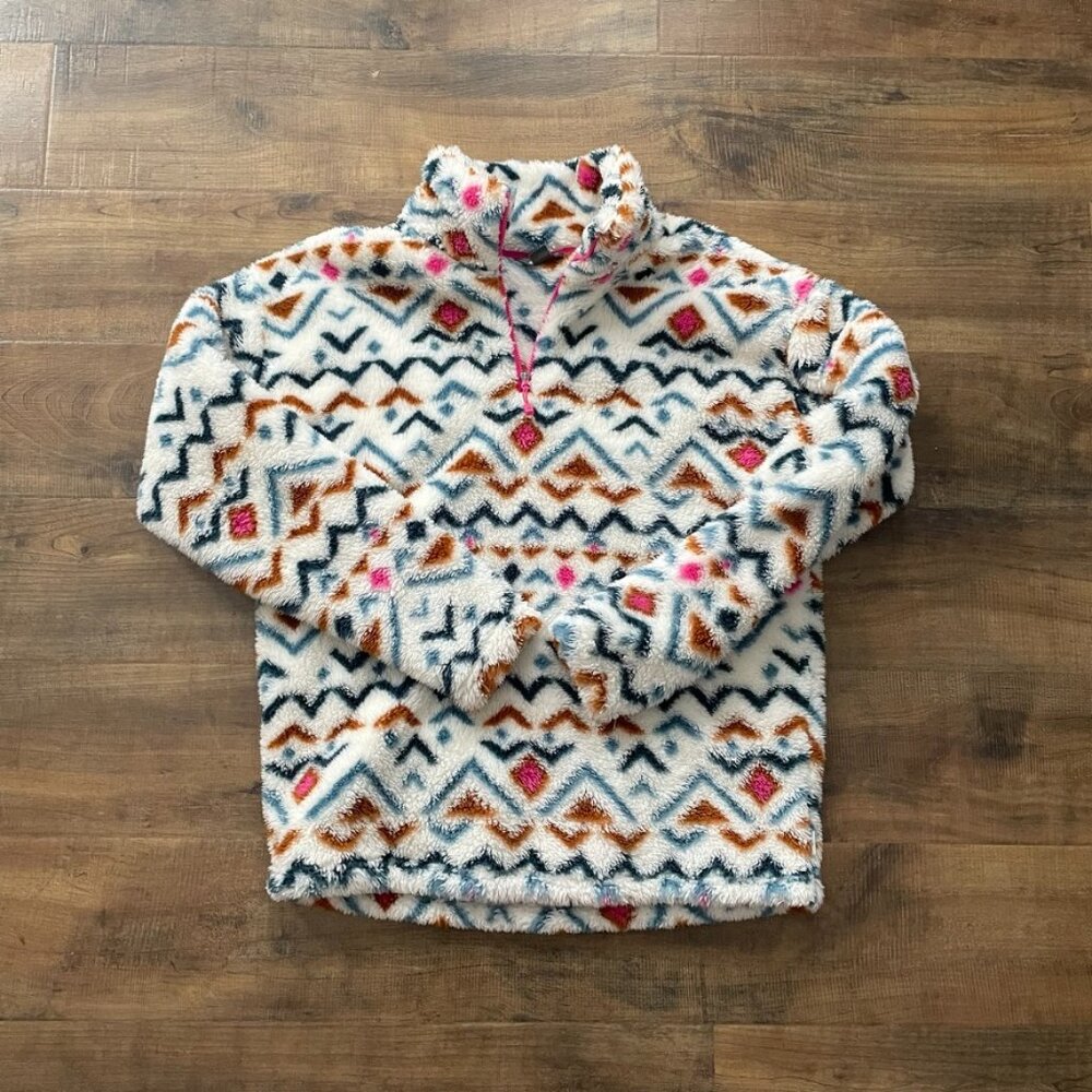Eddie Bauer Aztec Sherpa Fleece Pullover Cozy Quarter Zip Sweater